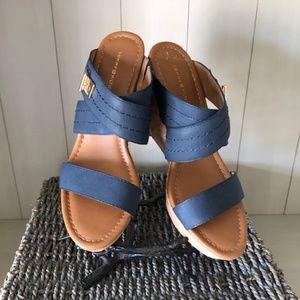 Tommy Hilfiger MIli2 Cork Wedge Sandal Navy Sz 8.5